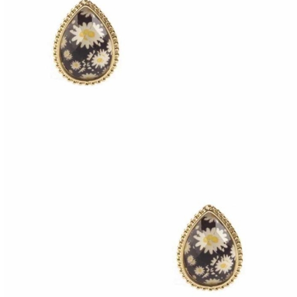 DAISIES! Red blue yellow and black Earrings posts Gold tone pierced - Picture 7 of 9